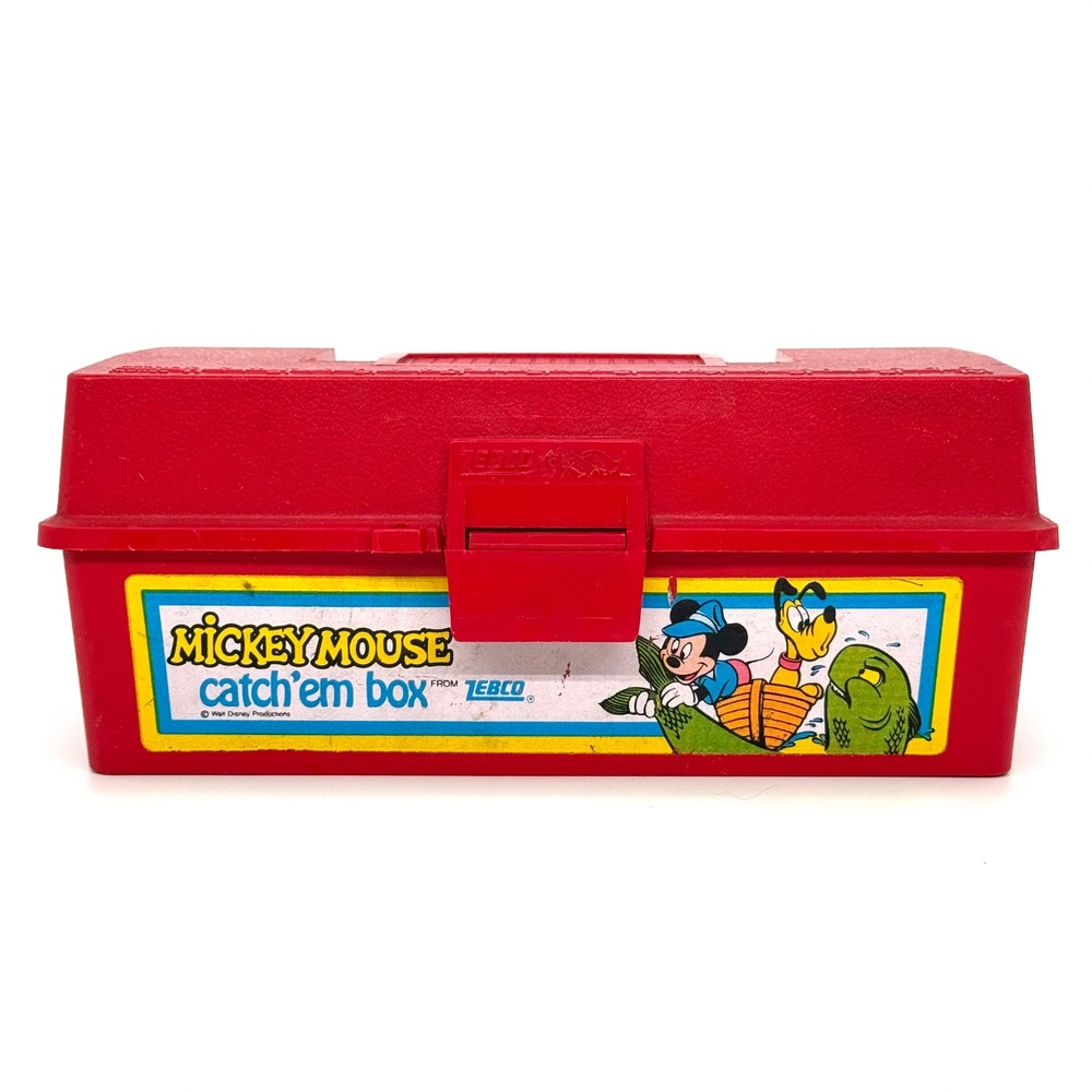 Vintage Mickey Mouse Catch Em Box Zebco Fishing Tackle Box Red Disney